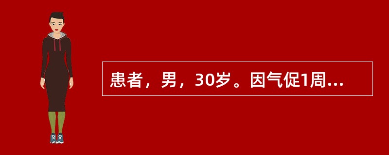 患者，男，30岁。因气促1周就诊。查体：颈静脉怒张，血压90/75mmHg，心界向两侧扩大，心率120次/min，律齐，心音遥远。肝肋下3指，移动性浊音（－），最可能的诊断为（　　）。