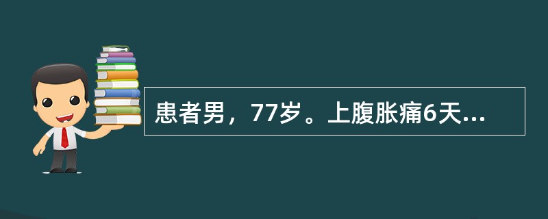 患者男，77岁。上腹胀痛6天，今晨空腹来诊，查体发现上腹有振水音。该患者可能是