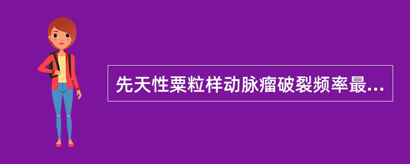 先天性粟粒样动脉瘤破裂频率最高部位是（　　）。