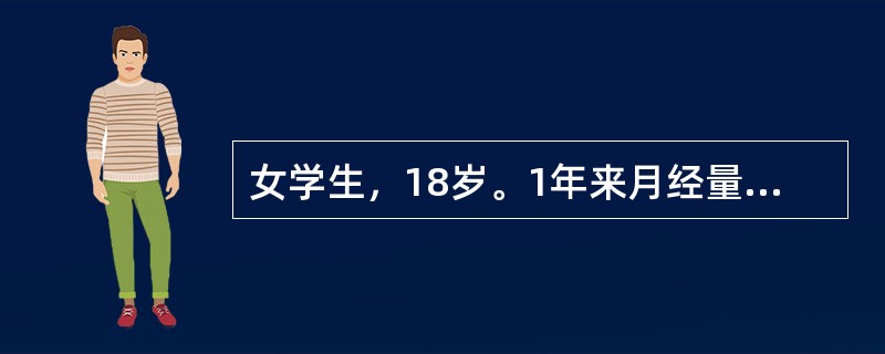 女学生，18岁。1年来月经量增多，2周来发现下肢皮肤有瘀点、瘀斑，伴鼻出血及牙龈出血。体检：轻度贫血貌，脾肋下侧位刚及。化验：Hb90g/L，WBC3.9×109/L，血小板45×109/L，骨髓检查