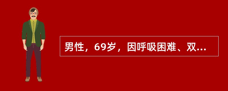 男性，69岁，因呼吸困难、双下肢水肿，尿少2天入院。既往有慢性咳嗽、咳痰25年，冬季加重。以下检查结果中对诊断肺心病最有帮助的是（　　）。