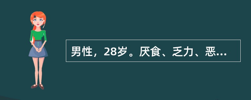 男性，28岁。厌食、乏力、恶心、呕吐1周，门诊化验：总胆红素46μmol/L，ALT200U，HAV-IgM（+），HAV-IgG（+），HBsAg（+），HBeAg（+），抗HBc（+）。此病人诊断