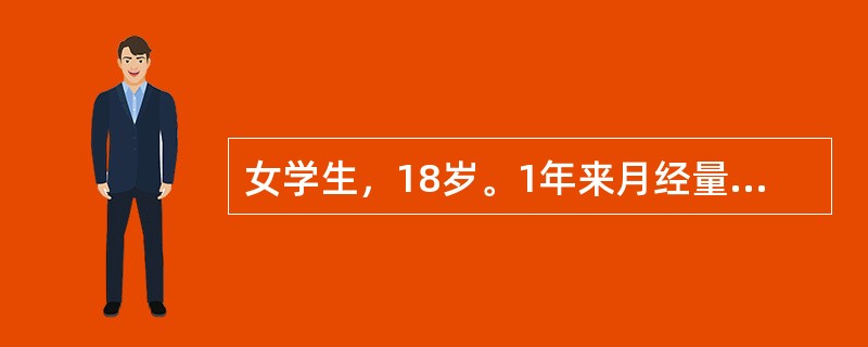 女学生，18岁。1年来月经量增多，2周来发现下肢皮肤有瘀点、瘀斑，伴鼻出血及牙龈出血。体检：轻度贫血貌，脾肋下侧位刚及。化验：Hb90g/L，WBC3.9×109/L，血小板45×109/L，骨髓检查