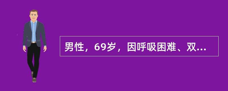男性，69岁，因呼吸困难、双下肢水肿，尿少2天入院。既往有慢性咳嗽、咳痰25年，冬季加重。以下检查结果中对诊断肺心病最有帮助的是（　　）。