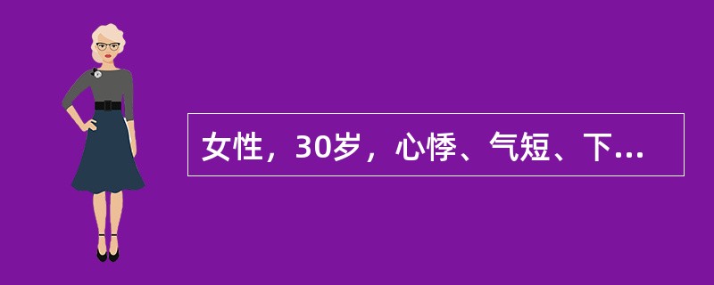 女性，30岁，心悸、气短、下肢水肿1年。查体：呼吸困难，颈静脉怒张，心界向两侧扩大，有舒张期奔马律，心3/6级收缩期吹风样杂音，肝肋下3cm，X线：心影向两侧增大。经强心、利尿治疗2个月后，症状基本消