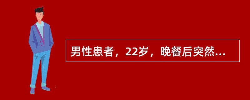 男性患者，22岁，晚餐后突然出现上中腹部疼痛并恶心呕吐胃内容物，随后出现发热，腹痛转移至右下腹。查体：体温38℃，心肺无异常。右下腹麦氏点压痛。诊断考虑（　　）。