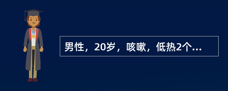 男性，20岁，咳嗽，低热2个月，咯血1周，体检右上肺可闻湿啰音，X线胸片示右上肺后段炎性阴影，其中可见透亮区，血沉30mm/h，最可能的诊断是（　　）。