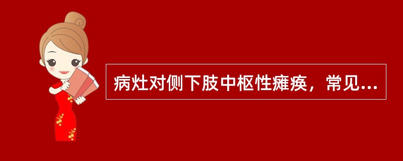 病灶对侧下肢中枢性瘫痪，常见于（　　）。