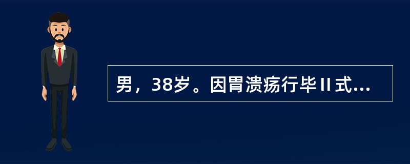 男，38岁。因胃溃疡行毕Ⅱ式胃大部切除术后第3天，突感右上腹剧烈疼痛。查体：右上腹压痛（＋），全腹肌紧张。最可能是下列哪项诊断？（　　）