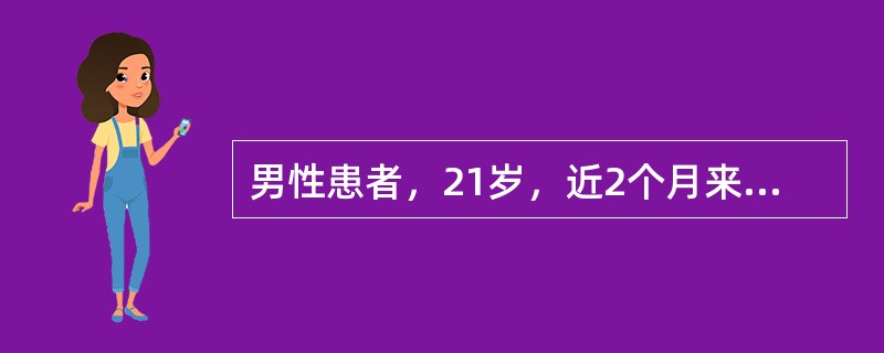 男性患者，21岁，近2个月来咳嗽，痰中带血丝，午后手心足底发热，盗汗、心悸，x线胸片：右上肺大片状阴影，密度不均，其内可见一薄壁空洞，最可能的诊断是（　　）。