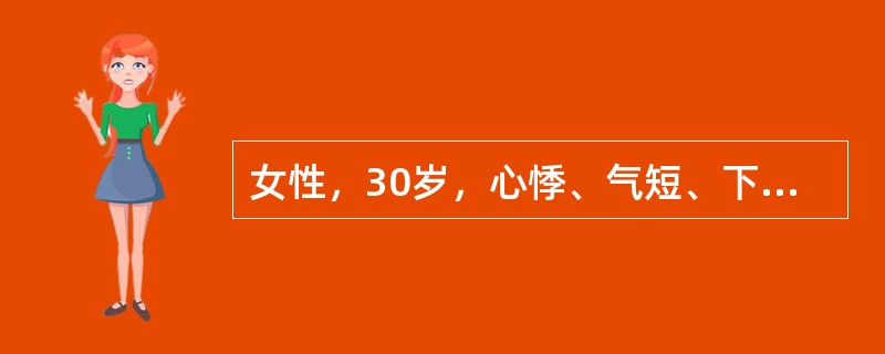 女性，30岁，心悸、气短、下肢水肿1年。查体：呼吸困难，颈静脉怒张，心界向两侧扩大，有舒张期奔马律，心3/6级收缩期吹风样杂音，肝肋下3cm，X线：心影向两侧增大。经强心、利尿治疗2个月后，症状基本消