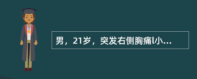 男，21岁，突发右侧胸痛l小时，伴呼吸困难、大汗。查体：右侧胸廓饱满，右肺呼吸音消失。其最可能的诊断