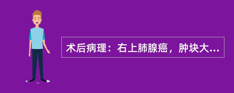 术后病理：右上肺腺癌，肿块大小为2cm×3cm×2cm，胸膜及支气管切端未见肿瘤累及，淋巴结未见转移，其病理分期为（　　）。