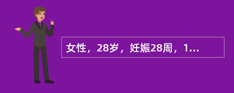 女性，28岁，妊娠28周，1周来腰痛伴尿频，两天来低热，体温37℃，有时排尿后尿道口疼痛，检查尿结果为pH 6.0，SG 015，Pro 0.3g/L，WBC 22/μl，RBC 8/μl，偶见白细胞