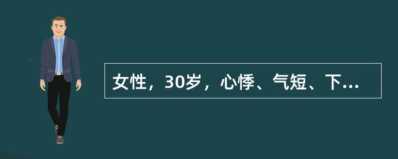 女性，30岁，心悸、气短、下肢水肿1年。查体：呼吸困难，颈静脉怒张，心界向两侧扩大，有舒张期奔马律，心3/6级收缩期吹风样杂音，肝肋下3cm，X线：心影向两侧增大。经强心、利尿治疗2个月后，症状基本消