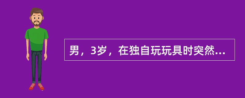 男，3岁，在独自玩玩具时突然出现刺激性咳嗽，呼吸困难，其病因最可能是（　　）。