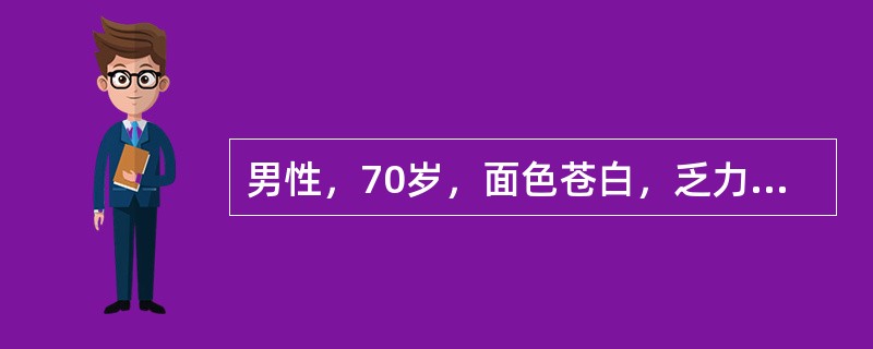 男性，70岁，面色苍白，乏力半年，腰痛1个月，进行性贫血1年。查体：肝脾不大。HGB80g/L，WBC4.0×109/L，PLT70×109/L；骨髓异常，浆细胞0.54，血清蛋白电泳出现M蛋白，尿蛋