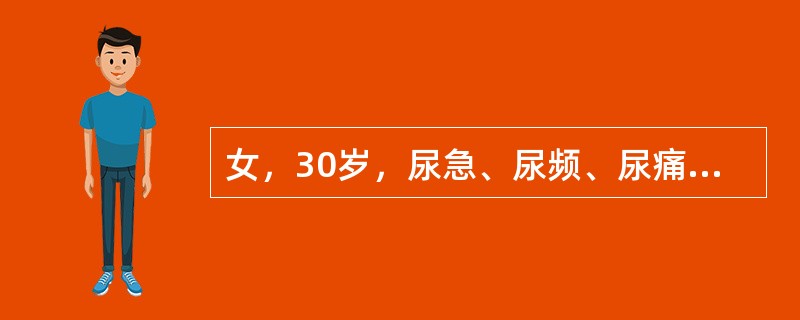 女，30岁，尿急、尿频、尿痛1周。尿沉渣白细胞10～20/HP，红细胞20～30/HP。最可能的诊断是（　　）。