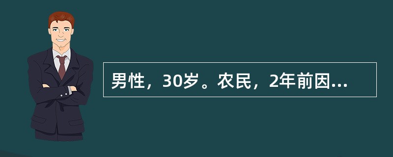 男性，30岁。农民，2年前因乏力，消瘦，在卫生院检查有脾肿大，服中药10剂，未做进一步诊治。近1月来发热，头晕，骨关节疼痛，皮肤出血点来诊。体检：贫血貌，颈部淋巴结肿大，胸骨下段有压痛，肝肋下2cm，