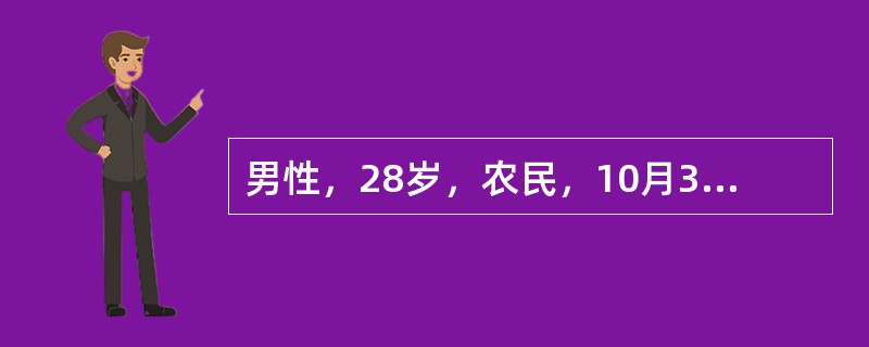男性，28岁，农民，10月30日高热、头痛、腰痛、呕吐、腹泻，连续发热4天，鼻出血1次。用扑热息痛后热退，但出现头晕、尿少、排尿痛。血象：白细胞数18×109/L，中性粒细胞60%，形态不正常的单核细