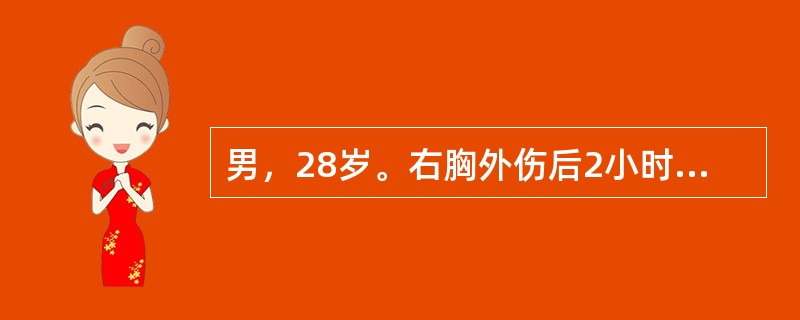 男，28岁。右胸外伤后2小时，呼吸困难渐加重、发绀，气管明显左偏，胸壁皮下气肿，伤侧肺叩诊鼓音，呼吸音消失。诊断首先考虑（　　）。