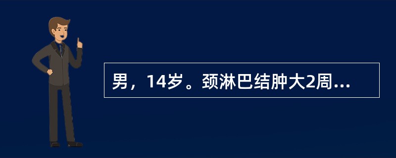 男，14岁。颈淋巴结肿大2周，活检示淋巴结结构破坏，可见里-斯细胞。可诊断为（　　）。