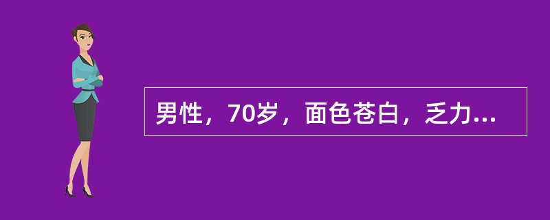 男性，70岁，面色苍白，乏力半年，腰痛1个月，进行性贫血1年。查体：肝脾不大。HGB80g/L，WBC4.0×109/L，PLT70×109/L；骨髓异常，浆细胞0.54，血清蛋白电泳出现M蛋白，尿蛋