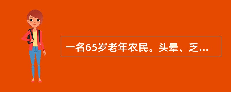 一名65岁老年农民。头晕、乏力、骨骼疼痛伴不规则发热2月就诊。体检：贫血貌，全身皮肤可见少许散在瘀点，胸骨无压痛，脾肋下2cm。化验：Hb60g/L，WBC30×109/L，血小板25.6×109/L