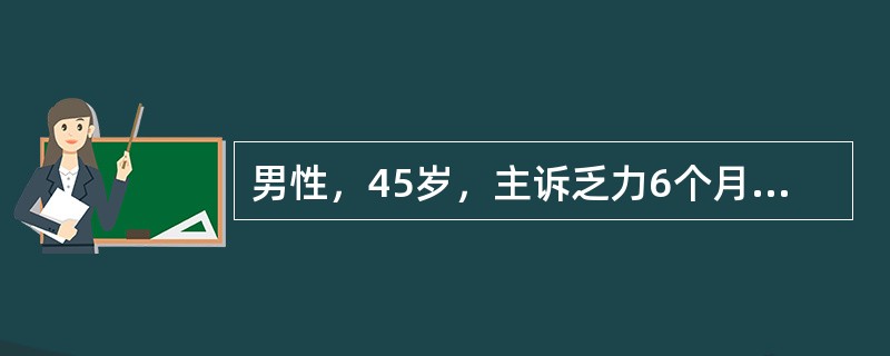 男性，45岁，主诉乏力6个月，伴左上腹饱胀感。体检：浅表淋巴结未及，肝未及，脾肋下5cm；RBC 3.6×109/L，HGB 100g/L，WBC 150×109/L，PLT 300×109/L。分类