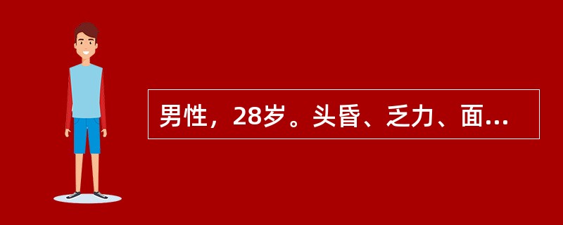 男性，28岁。头昏、乏力、面色苍白2年余。化验：RBC3．0×101