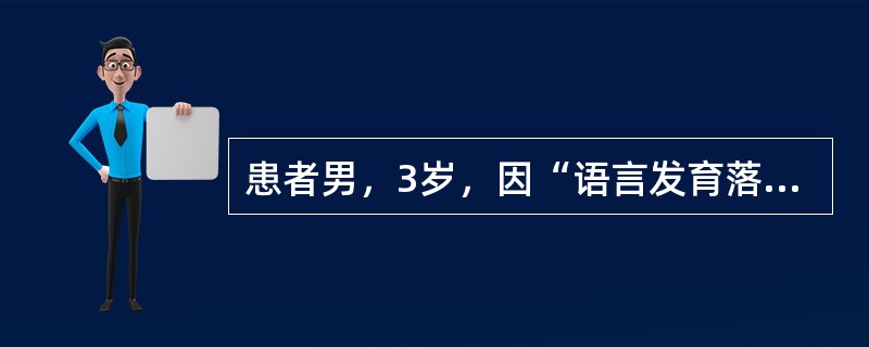 患者男，3岁，因“语言发育落后”来诊。查体：体格发育正常，动作敏捷，在诊室来回奔