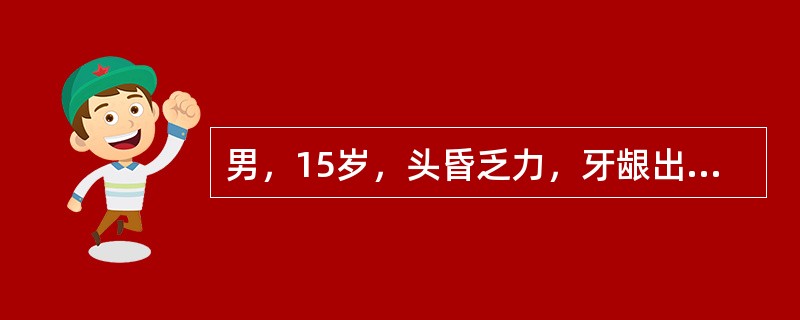 男，15岁，头昏乏力，牙龈出血半年，体检贫血貌，皮肤可见散在瘀点，肝脾淋巴结不大