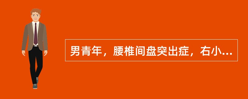 男青年，腰椎间盘突出症，右小腿外侧足背内侧痛觉减退，趾背伸肌力减退，突出的椎间盘