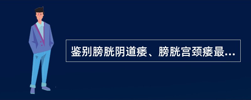 鉴别膀胱阴道瘘、膀胱宫颈瘘最主要的检查方法是( )