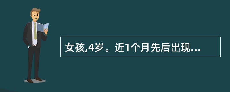 女孩,4岁。近1个月先后出现两眼睑下垂,朝轻暮重。新斯的明试验阳性,诊断为重症肌