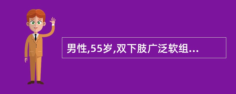 男性,55岁,双下肢广泛软组织捻挫伤,入院查心率108次£¯分,血压113£¯6