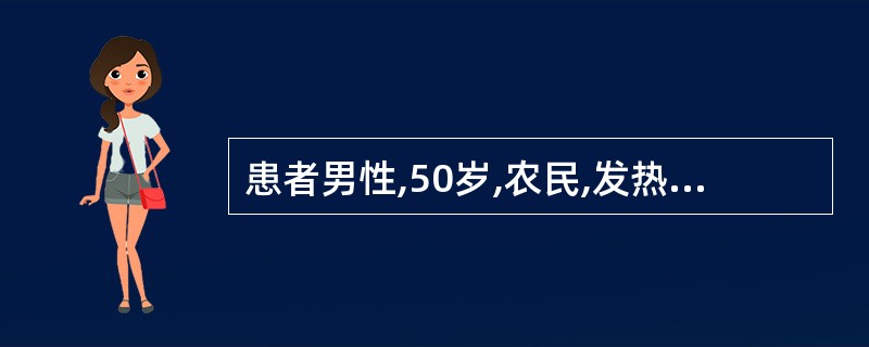 患者男性,50岁,农民,发热20d,伴乏力、腹胀、纳差。间断给予青霉素、庆大霉素