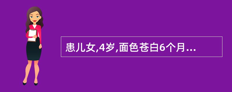 患儿女,4岁,面色苍白6个月,加重1个月,低热、皮肤瘀点20天入院,院外曾用“补