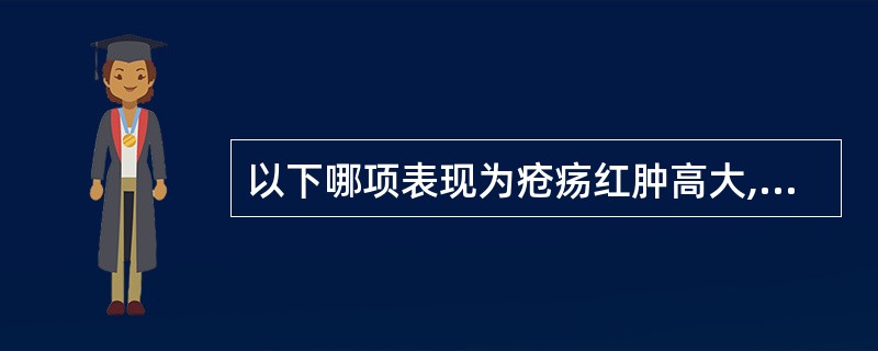 以下哪项表现为疮疡红肿高大,根盘紧束,灼热疼痛( )。