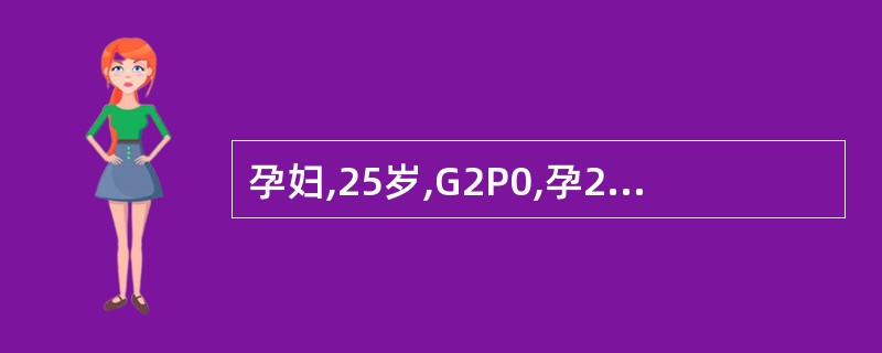 孕妇,25岁,G2P0,孕24周时,B超显示胎盘位于子宫前壁下段,部分覆盖宫颈内