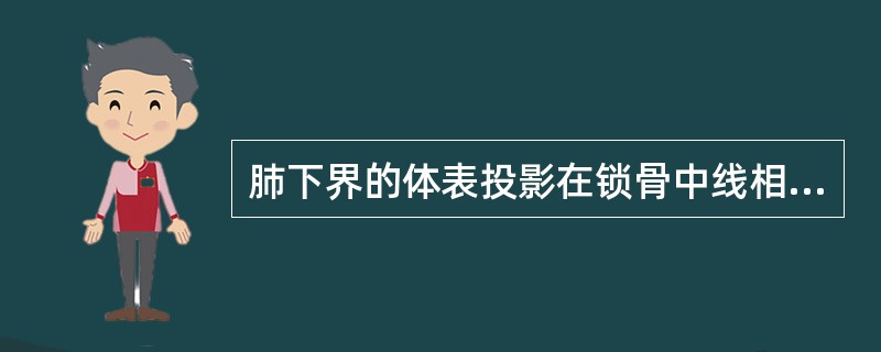 肺下界的体表投影在锁骨中线相交于 ( )