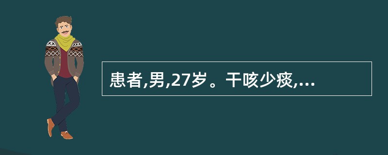 患者,男,27岁。干咳少痰,咳声短促,痰中带血,五心烦热,时有盗汗,形体消瘦,胸