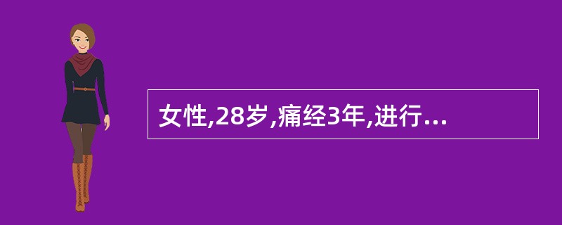 女性,28岁,痛经3年,进行性加重,G4P2。妇科检查:子宫正常大小,活动差,子