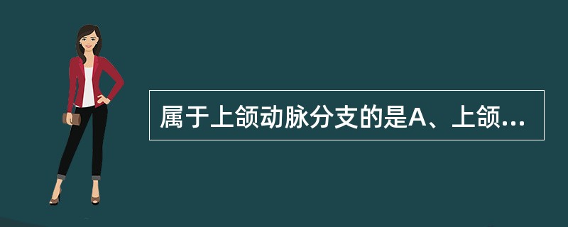 属于上颌动脉分支的是A、上颌动脉B、面动脉C、舌动脉D、脑膜中动脉E、甲状腺上动