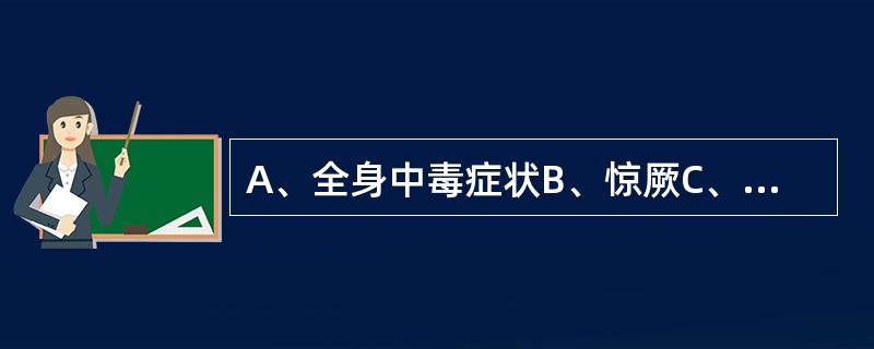 A、全身中毒症状B、惊厥C、喷射性呕吐D、前囟膨隆E、瞳孔大小不等及呼吸改变 化