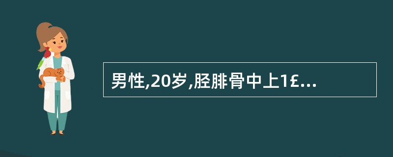 男性,20岁,胫腓骨中上1£¯3处开放性粉碎性骨折,行彻底清创术,摘除所有的粉碎