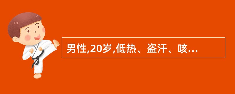 男性,20岁,低热、盗汗、咳嗽、血痰1个月。胸片示右上肺小片状浸润影,密度不均。