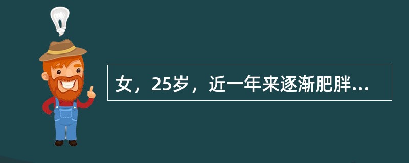 女，25岁，近一年来逐渐肥胖，并间断出现头痛、恶心等症状。测血压160～180/95～100mmHg，近期出现闭经，并伴有失眠、易烦躁，可能诊断为