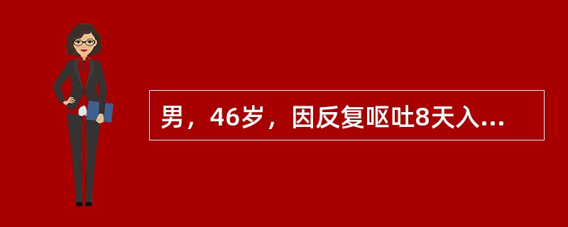 男，46岁，因反复呕吐8天入院，血清钠108mmol/L，脉搏120次/分，血压70/50mmHg。应诊断为