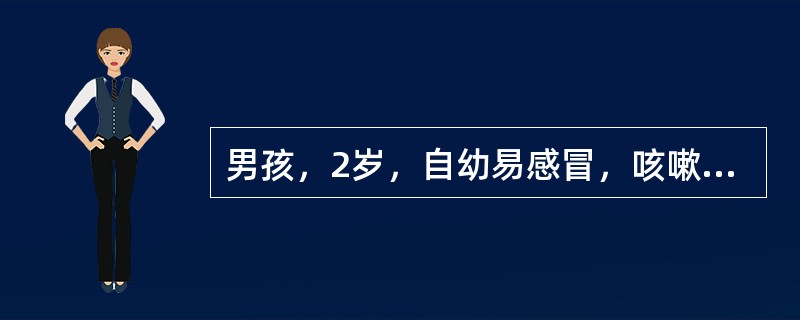 男孩，2岁，自幼易感冒，咳嗽一年来渐发现其胸部凹陷，突肚，呼吸增快，跑步后喘气。检查胸骨下段凹陷，气急，呼吸音粗。主要的检查是（　　）。